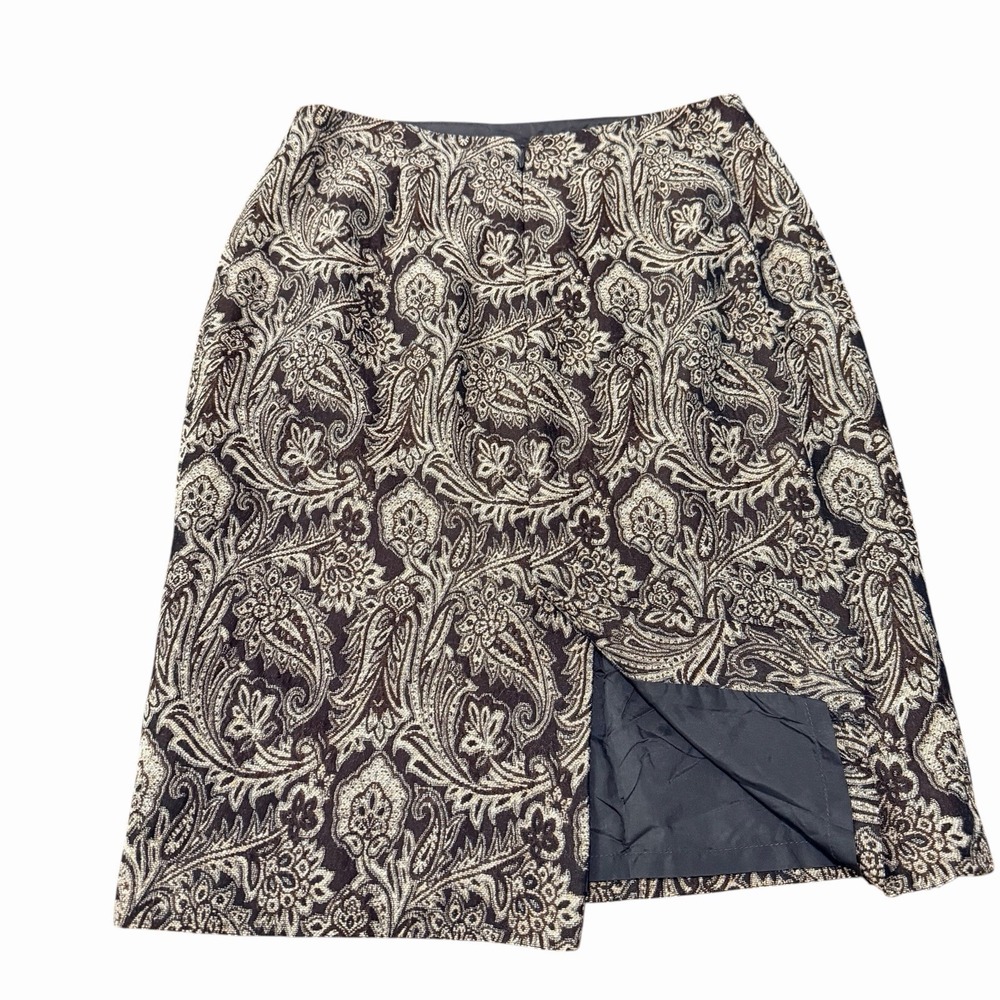 Georgiou Studio Women's Paisley Pencil Skirt Brown Beige Lined Midi Size 6 - Picture 2 of 6